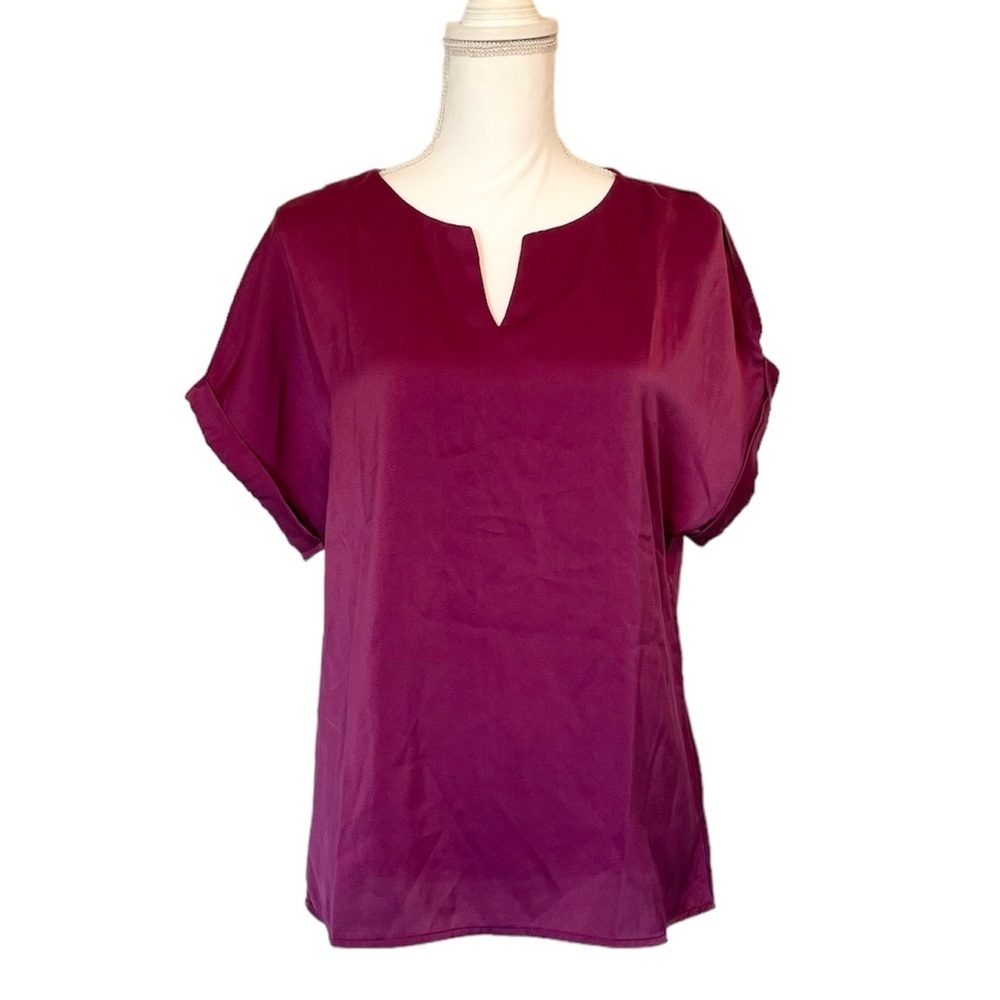 SHEIN Purple V-Neck Cuffed Short Sleeve Women’s Blouse Small